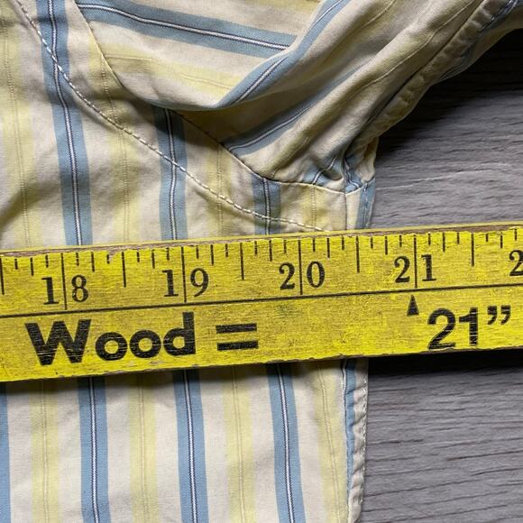Vintage Y2K Ruehl No 925 Men’s Yellow Blue White Vertical Striped Shirt Small - Picture 5 of 6